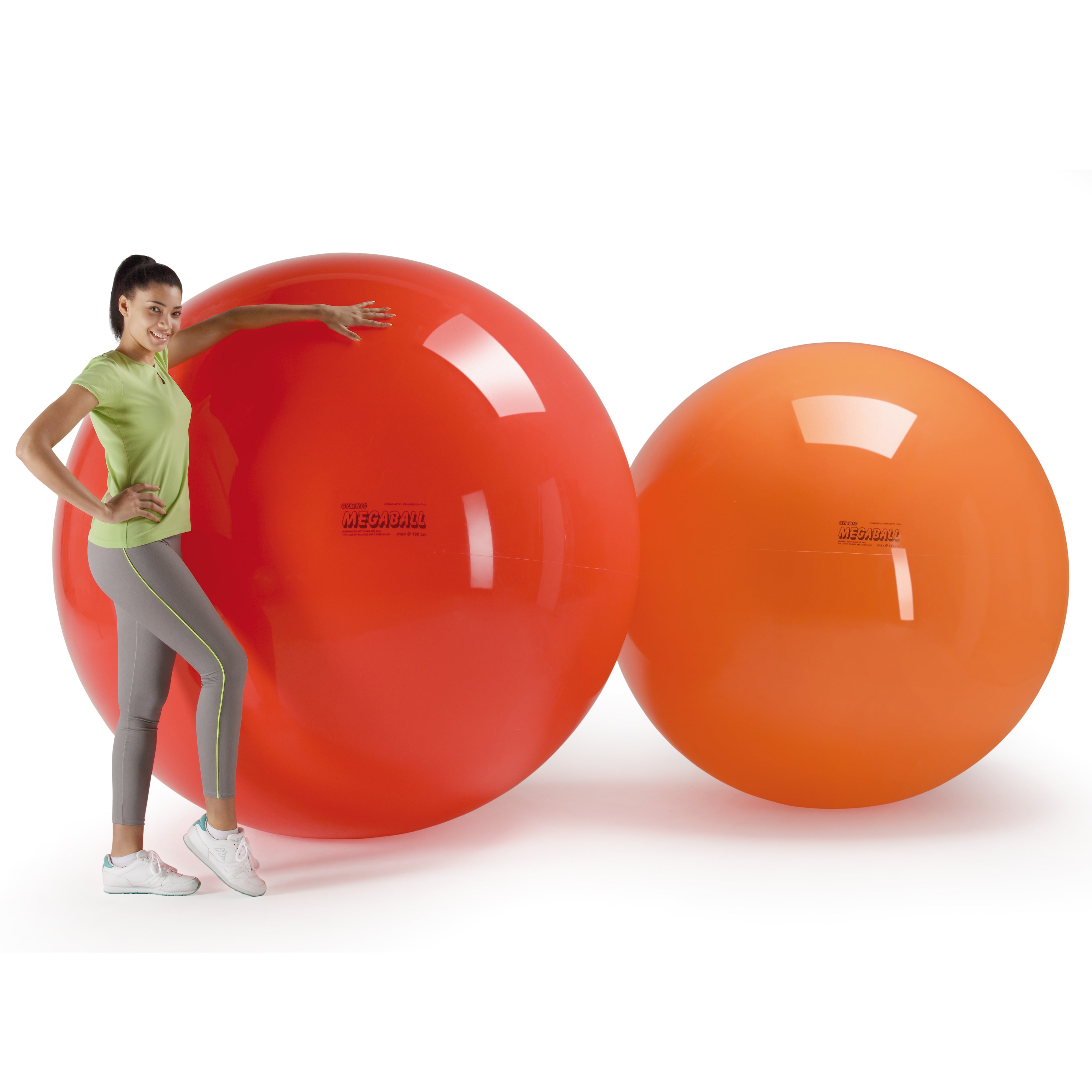 Mega balls studio image with girl standing next to it for size rerference.